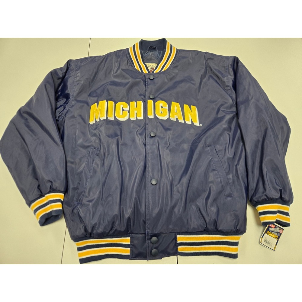 Steve & Barrys Michigan Wolverines Varsity Jacket L Navy Blue Vintage Bomber NWT